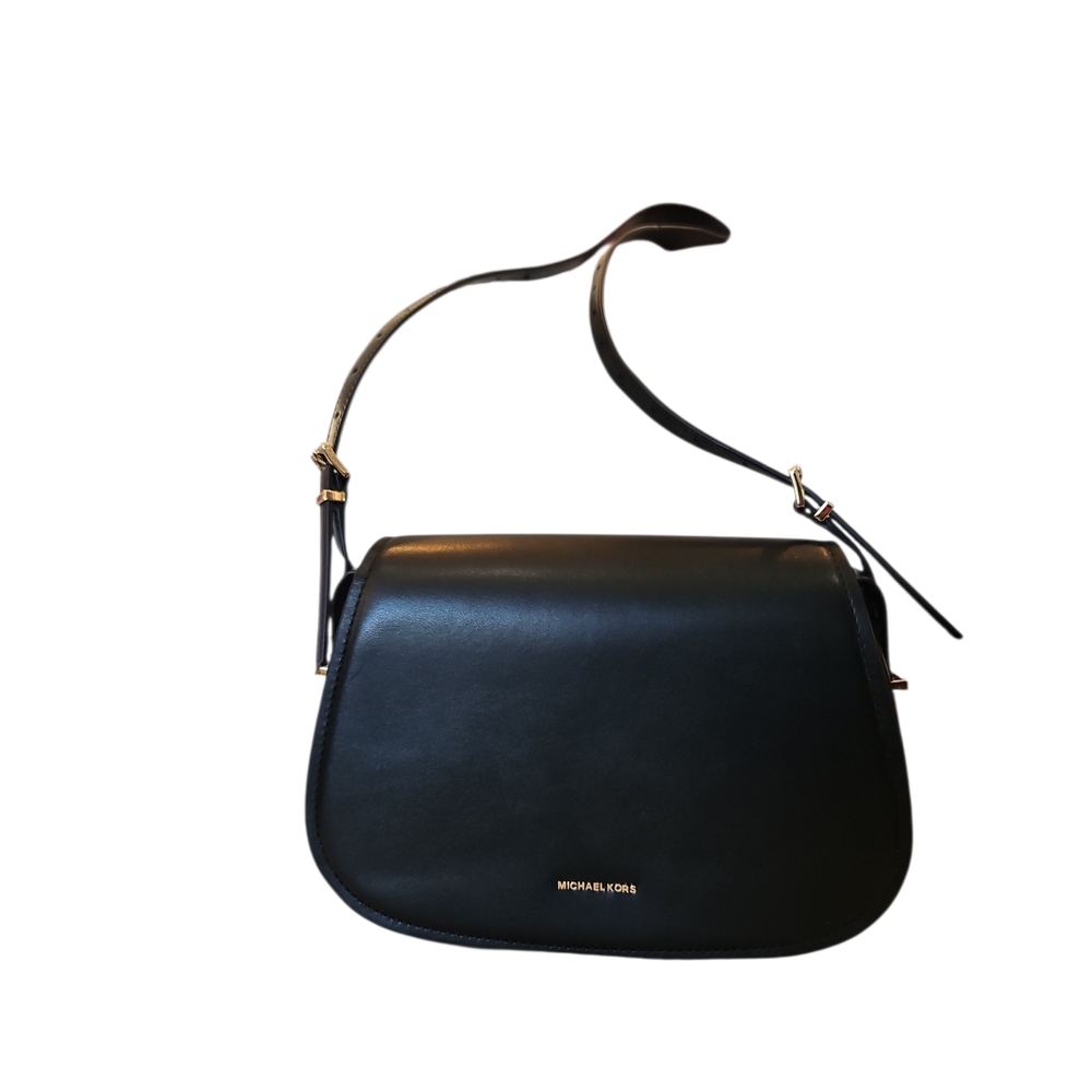Michael Kors Lydia Woman Black Geniun Leather Flap Shoulder Crossbody Bag